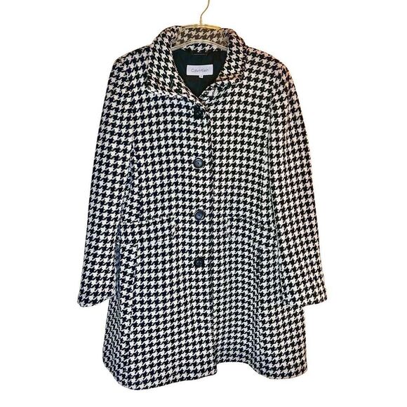Calvin Klein Jackets & Blazers - Calvin Klein Black & White Houndstooth Wool Coat Size 4 Women’s